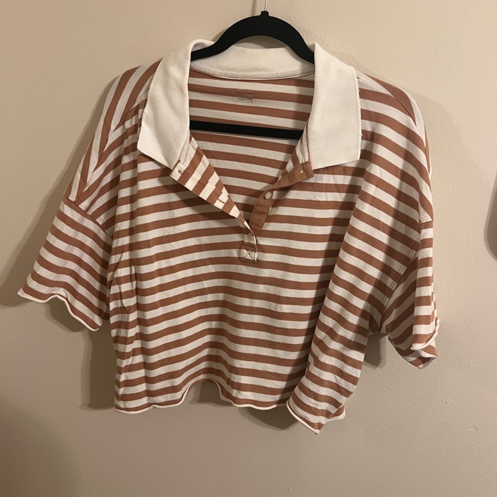 Striped Aerie cropped button up in size L